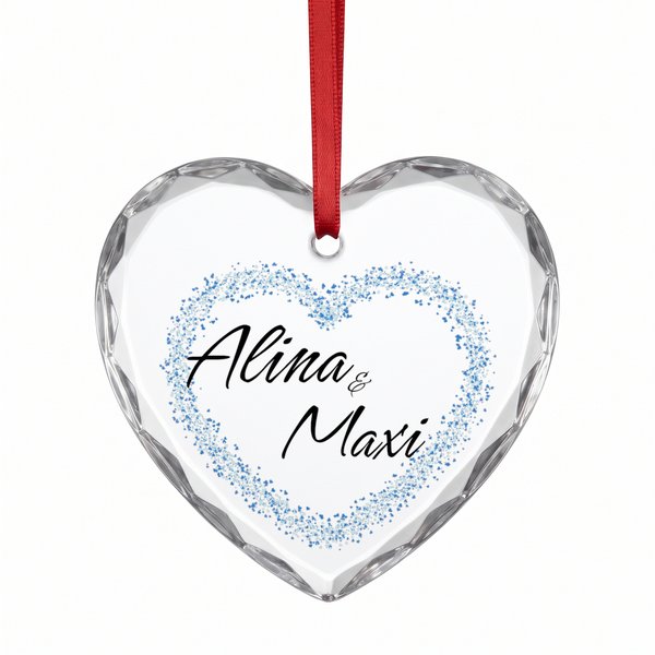 Glasherz zum Aufhängen · Glass Heart Ornament mit Beispielmotiv (Beispielbild, KI-generiertes Motiv)